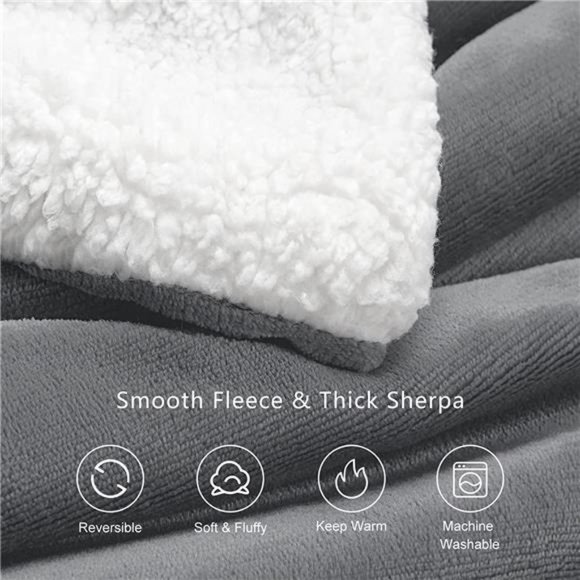 Fleece Blanket Throw Size Grey 50" x 60" Soft Fuzzy Reversible Throws Cozy Warm - Picture 4 of 6